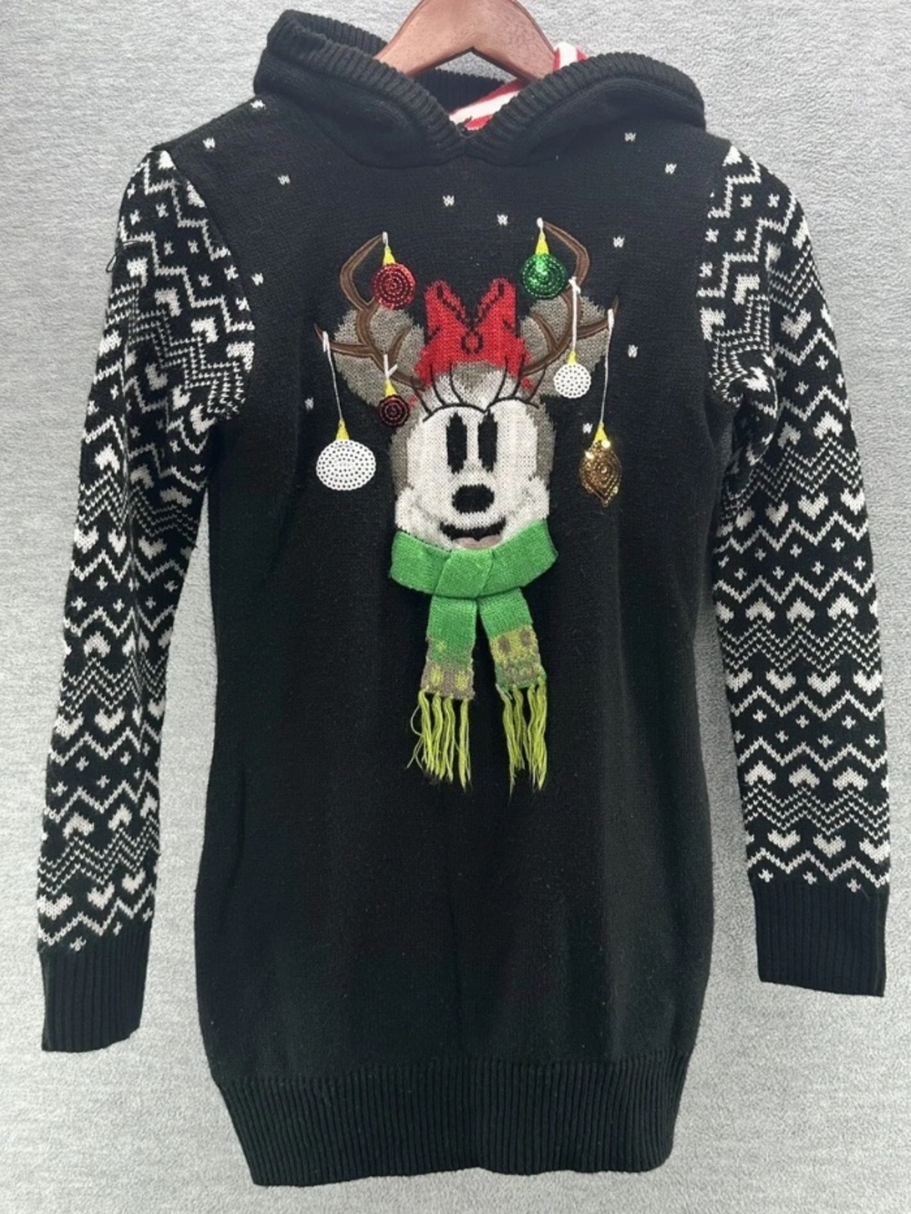 DISNEY PARKS Women’s Ugly
Christmas Sweater Hoodie Minnie
Mouse Ears Dress